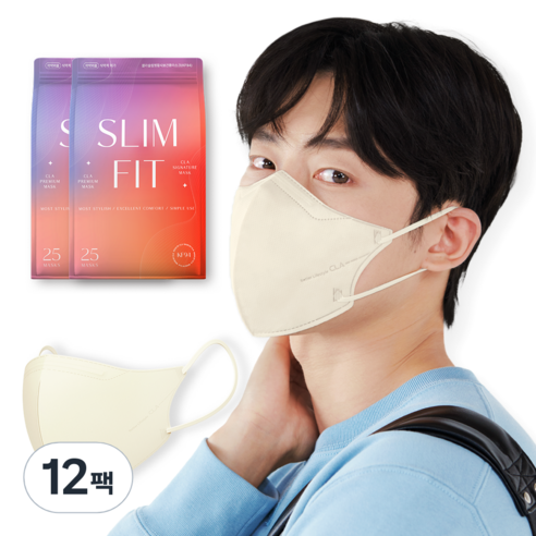 CLA 슬림핏 KF94 라이트패키지 보건용 컬러 새부리형 대형 마스크, 25개입, 12개, 크림베이지