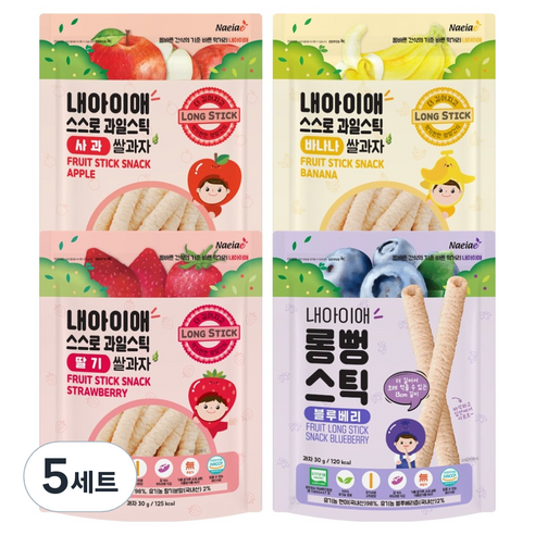 내아이애 유기농 과일 롱뻥 스틱 30g x 4종 세트, 5세트, 사과, 딸기, 블루베리, 바나나