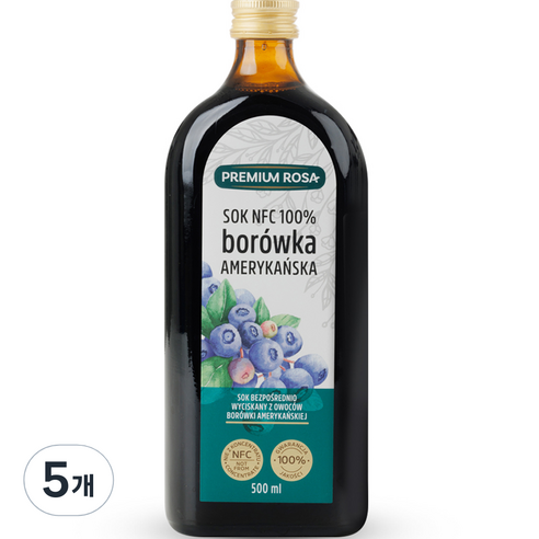프리미엄로사 블루베리 원액 즙, 500ml, 5개