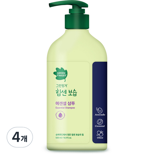 그린핑거 힘센보습 에센셜 샴푸 소프트 머스크향, 4개, 500ml