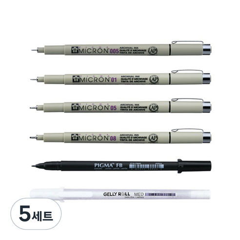 PIGMA 망가 6본 만화 그리기용 펜 세트, 혼합색상, 5세트