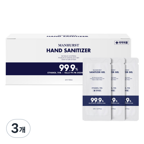 맨허스트 에탄올 70퍼센트 일회용 손소독제 100p, 200ml, 3개