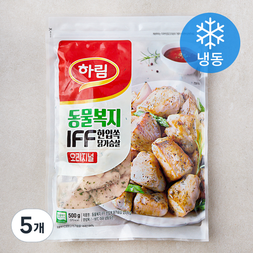 하림 동물복지 인증 IFF 한입쏙 닭가슴살 오리지널 (냉동), 500g, 5개