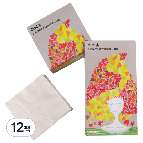 베베솜 면 일회용 페이스타올, 60매, 12팩