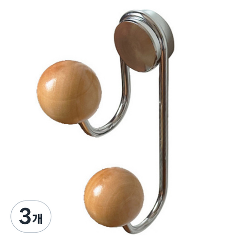 제이밀 마그네틱 우드볼 후크 걸이, 네추럴 오크, 3개