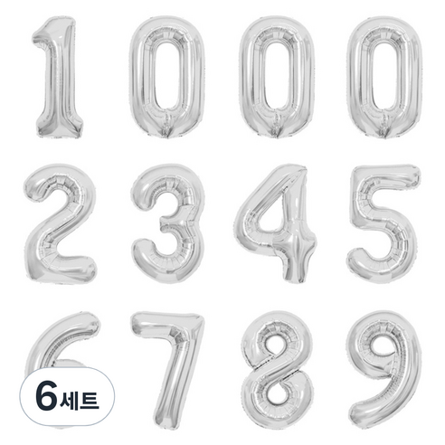 파티아일랜드 숫자 호일 풍선 12p 세트 40cm, 실버, 6세트
