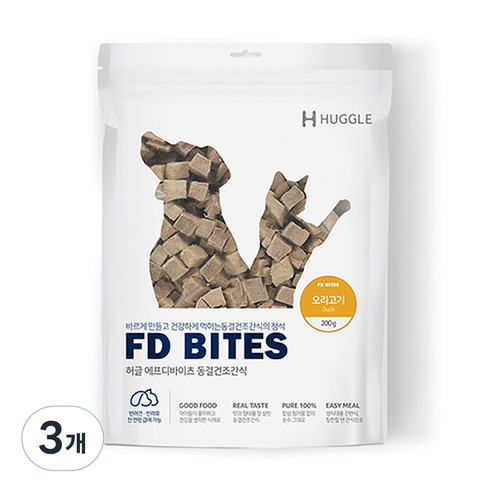 허글 반려동물 에프디바이츠 동결건조간식, 오리고기, 200g, 3개