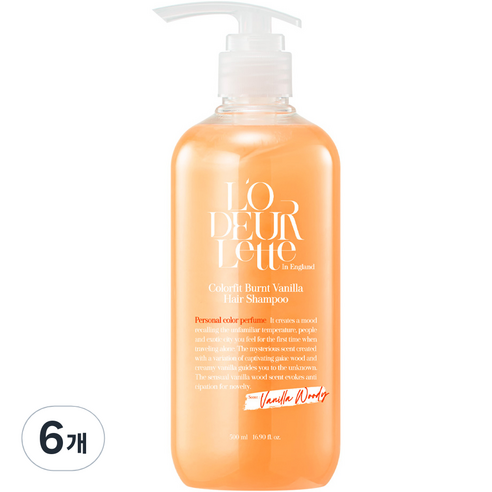 로더렛 인 잉글랜드 컬러핏 번트 바닐라 헤어 샴푸 바닐라 우디향, 500ml, 6개