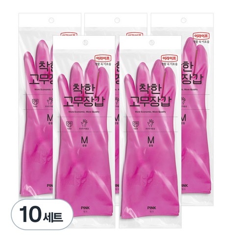 롯데이라이프 착한 고무장갑, 핑크, 중(M), 10세트