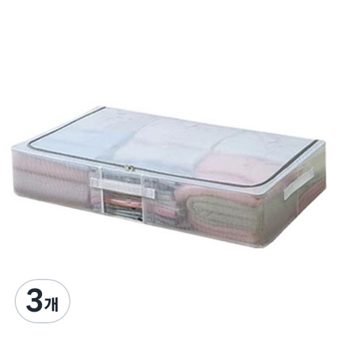 디오셀 다용도 틈새수납 언더베드 리빙박스 대형, 3개, 화이트