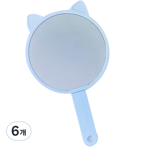 더블제이 브러쉬 2in1 일체형 고양이 손거울, 블루, 6개