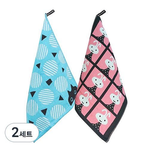 북유럽풍 순면 일러스트 면행주 2종 세트, 2세트, 018 써클캣스카이, 랜덤발송