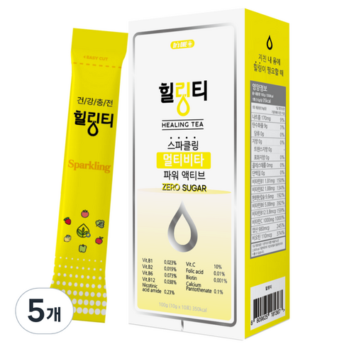 닥터스원 힐링티 스파클링 멀티비타 파워 액티브 ZERO SUGAR 10p, 100g, 5개