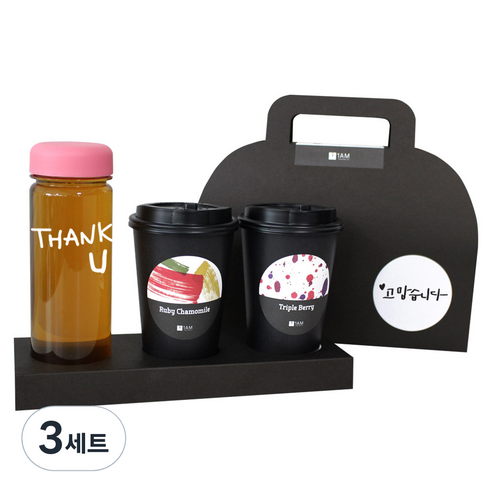 1AM 쥬뗌므 블랜딩 프리미엄 차세트 분홍뚜껑, 보틀 + 스티커 THANK U + 루비 캐모마일 3p + 트리플 베리 3p + 패키지 블랙 고맙습니다, 3세트