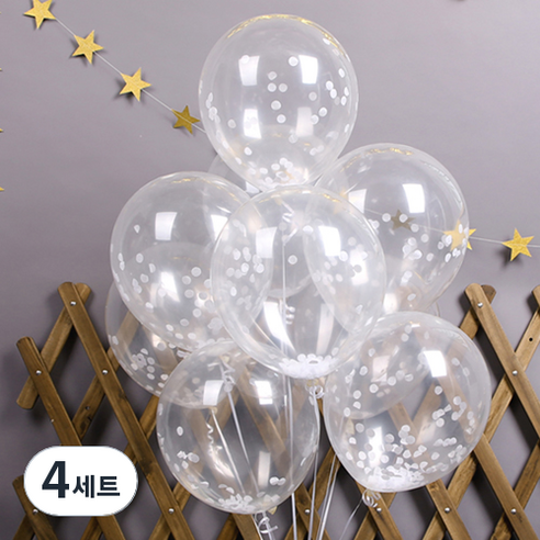 파티해 써클 컨페티풍선 20p + 손펌프 랜덤발송 +컬링리본 + 스펀지닷 세트, 화이트, 4세트