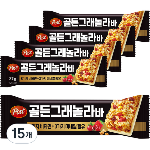 동서식품 포스트 골든 그래놀라 밀크바, 27g, 15개