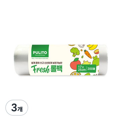 뿌리또 프레쉬 롤백 17cmX25cm, 200개입, 3개