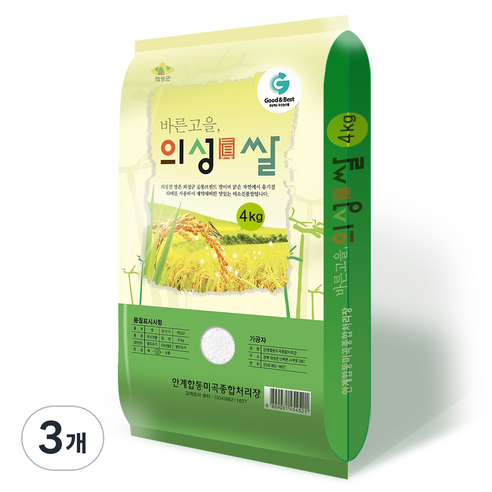 의성진쌀 미소진품 단일미 상등급, 4kg, 3개