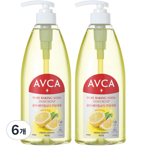 아브카 퓨어 베이킹소다 주방세제 레몬향, 6개, 750ml