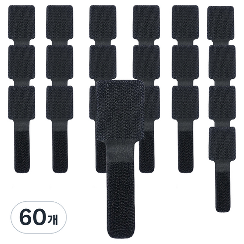엔더 부착형 전선정리 벨크로 찍찍이 케이블 타이, 블랙, 60개