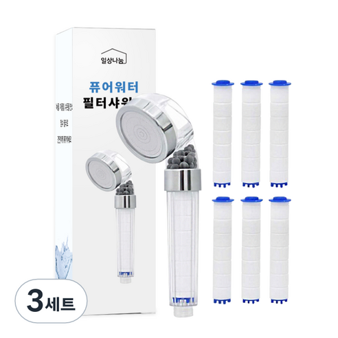 일상나눔 퓨어워터 필터 샤워기 헤드 + 필터 6p 세트, 3세트, 혼합 색상