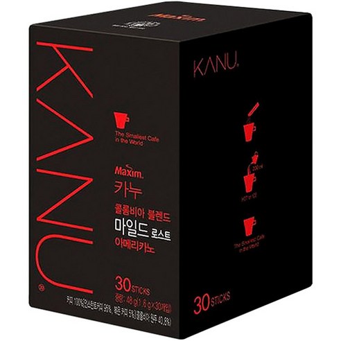 카누 콜롬비아 블랜드 마일드로스트 아메리카노 원두커피믹스, 30개입, 1개