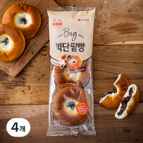 기린 빅 단팥빵 3입, 300g, 4개