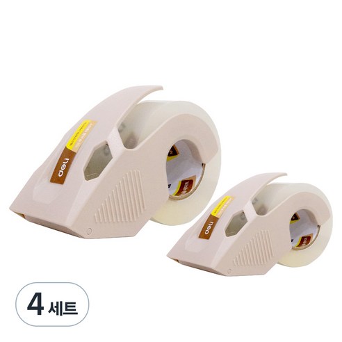 델리 무소음 박스테이프 48mm x 40m 리필 2p + 안전 커터기 소형, 베이지(커터기), 투명(테이프), 4세트