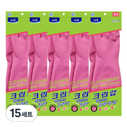 크린랲 매일쓰는 고무장갑, 핑크, 중(M), 15개