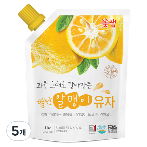 꽃샘 별난 알맹이 유자차, 1kg, 5개