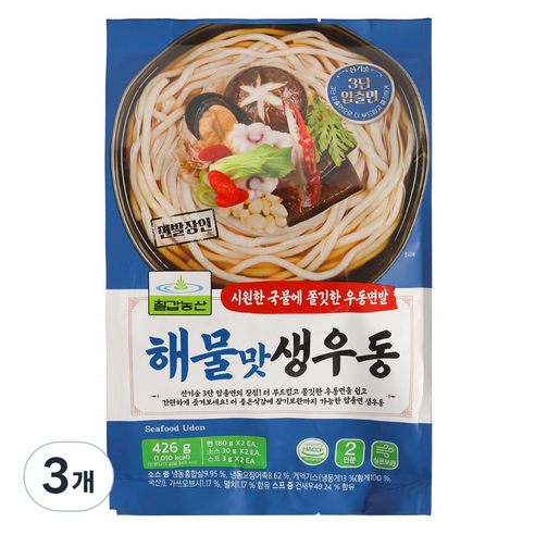 칠갑농산 해물맛생우동, 3개, 426g