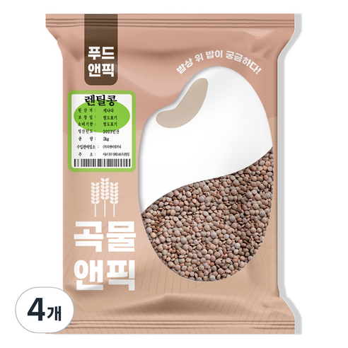 푸드앤픽 곡물앤픽 렌틸콩, 2kg, 4개