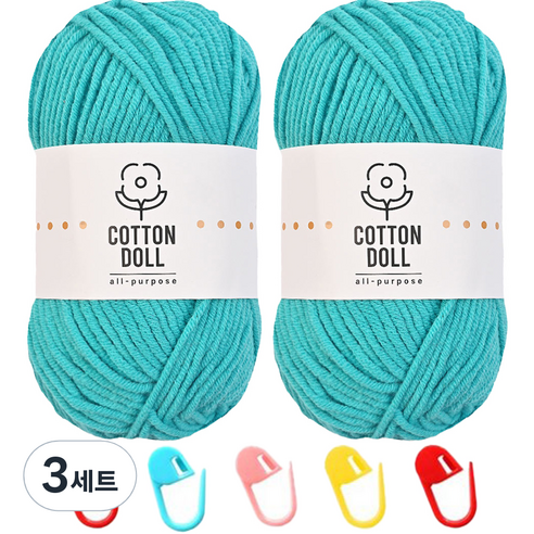 니뜨 코튼돌실 50g x 2p + 단수링 5p 세트, 29 아쿠아(뜨개실), 랜덤발송(단수링), 3세트