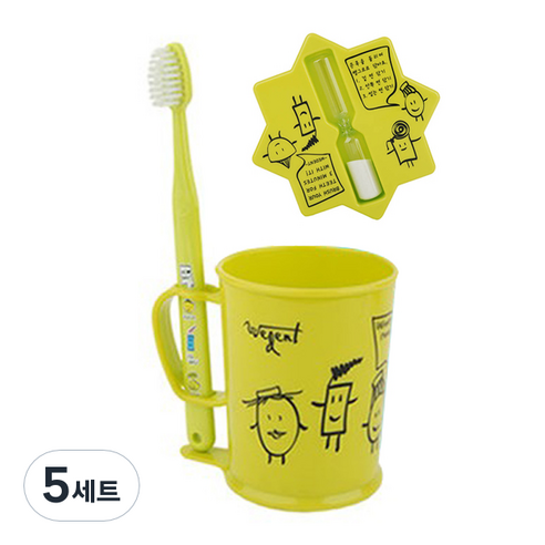 위덴 어린이 칫솔 3~5세 + 양치컵 + 모래시계 세트 라임, 5세트