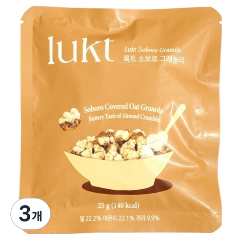 LUKT 소보로 그래놀라, 25g, 3개