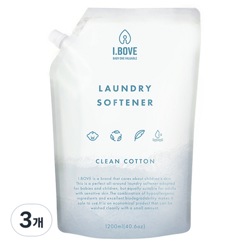 아이보브 베이직 고농축 클린코튼 아기 유연제 리필, 1200ml, 3개
