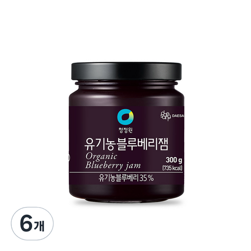 청정원 유기농 블루베리잼, 6개, 300g