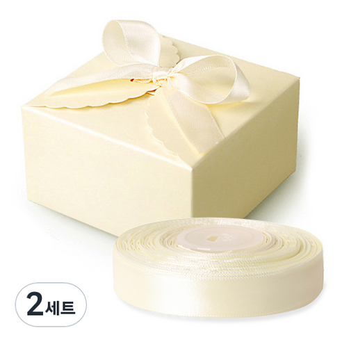 인디케이 레이스 상자 50p + 공단리본 22m, 아이보리, 2세트