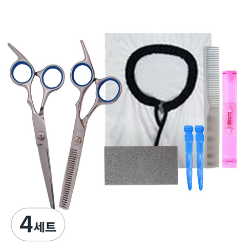 씨엔에스월드 PRO 헤어 틴닝가위 + 커트가위 + 스펀지 + 빗 + 머리자 + 집게핀 2p + 컷트보 세트, 혼합색상, 4세트