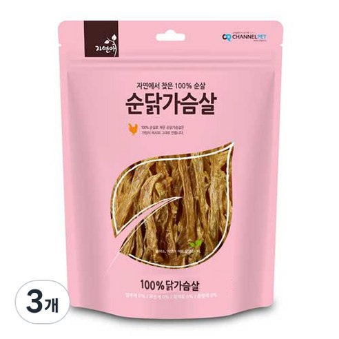 자연애채널펫 강아지간식, 닭가슴살맛, 200g, 3개
