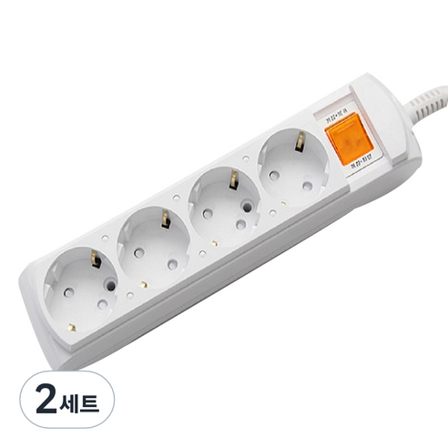 지앤탭 접지 통합절전형 멀티탭 4구 GS-C16A4 1p + 안전커버 랜덤발송 2p 세트, 6m, 화이트, 2세트