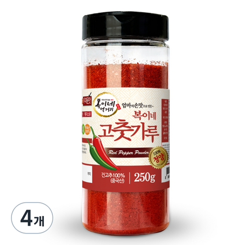 복이네먹거리 중국산 아주매운 100% 청양고춧가루 용기형, 250g, 4개