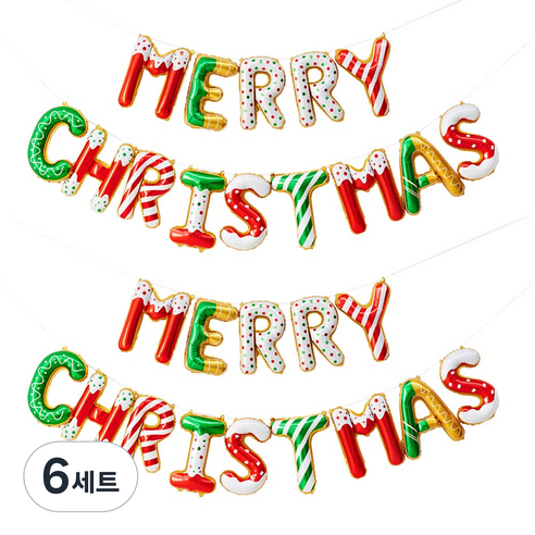 조이파티 은박풍선 MERRY CHRISTMAS 진저브레드 세트, 6세트, 혼합색상