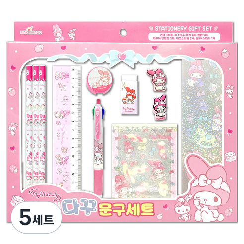 산리오 마이멜로디 최애 다꾸 문구세트, 핑크, 5세트