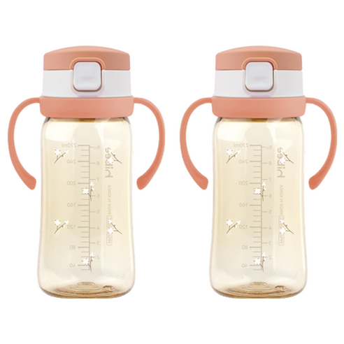 하이비 유아용 PPSU 에잇벤트 원터치 빨대컵 270ml, 2개, 목화 코랄