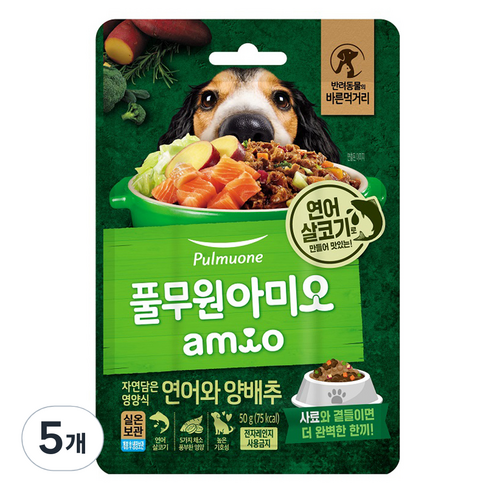 풀무원아미오 전연령 강아지 자연담은 영양식 습식사료, 연어+양배추, 50g, 5개