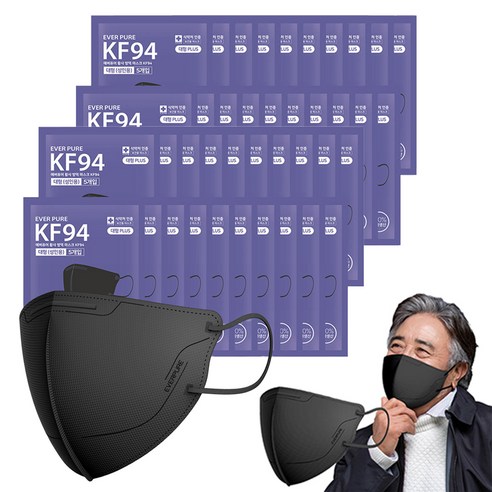 리벤스 에버퓨어 새부리형 황사방역마스크 대형 KF94, 블랙, 40개, 5개입
