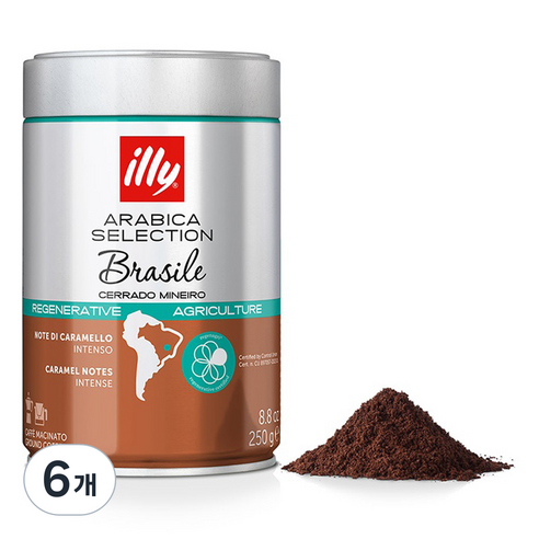일리 아라비카셀렉션 브라질 세라도 분쇄 그라운드 커피, 250g, 6개, 에스프레소