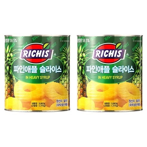 (주)동서 파인애플슬라이스 캔, 3.062kg, 2개