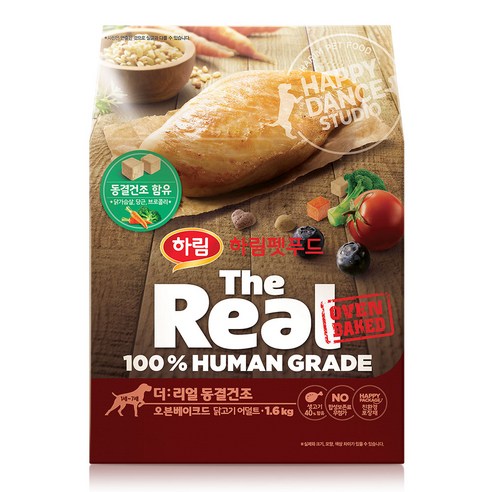 하림펫푸드 어덜트 강아지 더리얼 동결건조 오븐베이크드 건식사료, 닭, 1.6kg, 1개